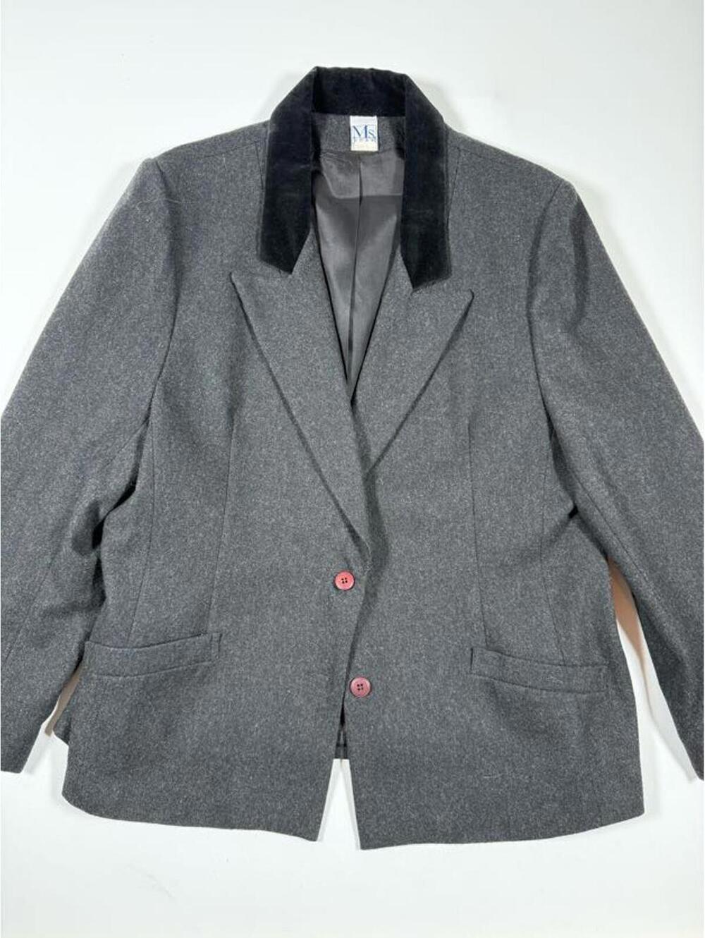 Ms. Russ Gray Wool Blazer with Black Velvet Collar USA